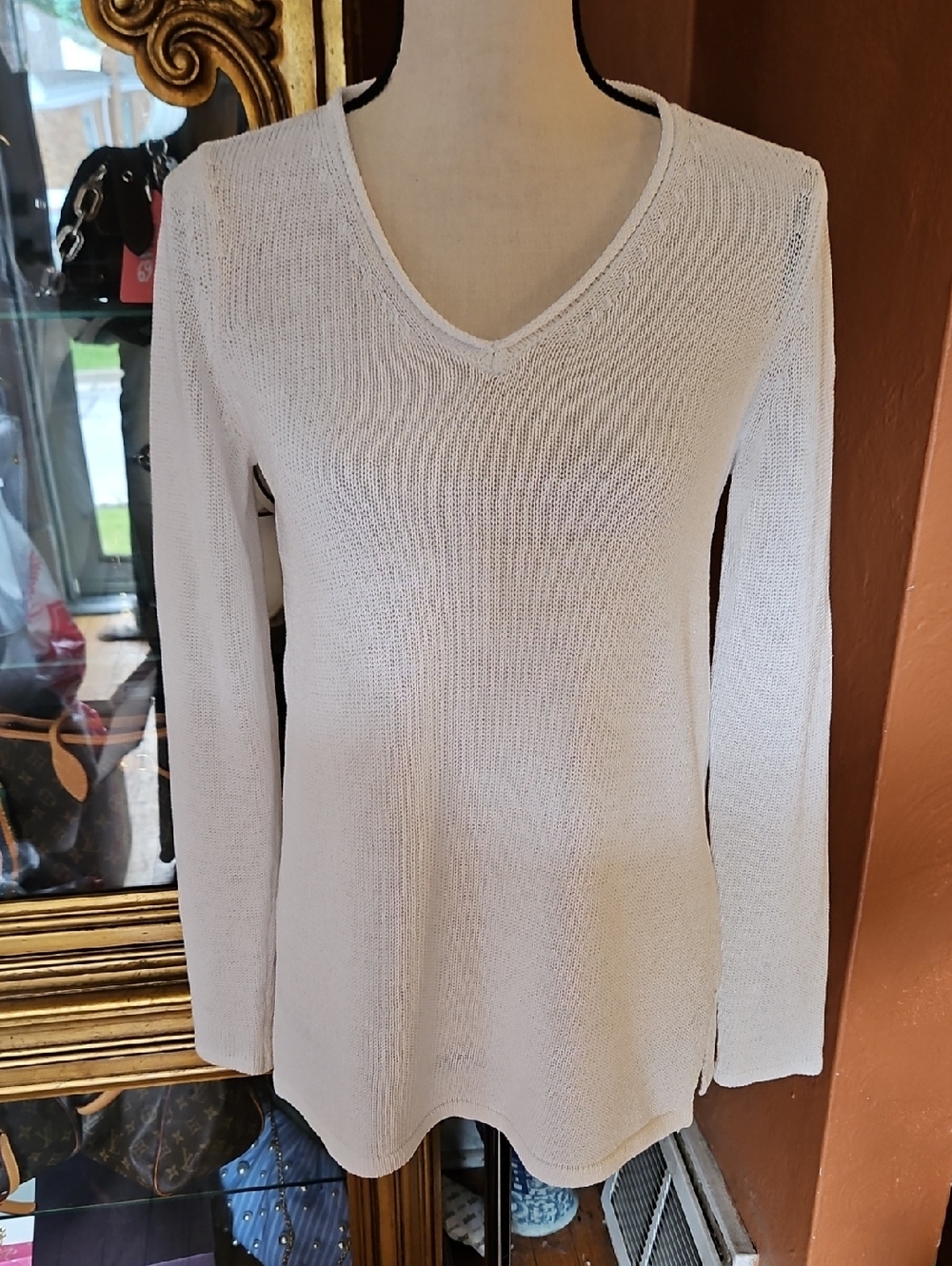 J. McLaughlin Rolled White V-neck Sweater/Tunic
